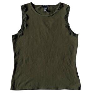 Dark Olive Lace Trimmed Gap Tank Top